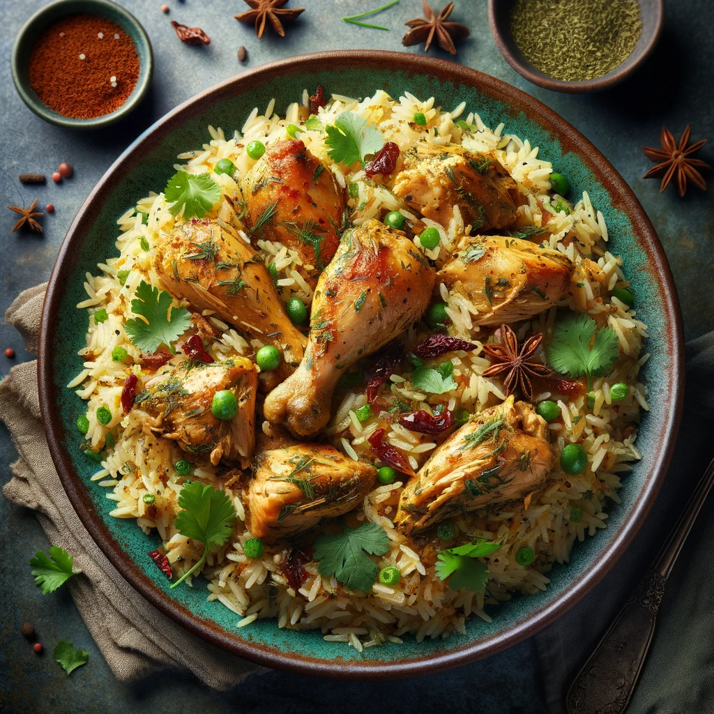 image o chicken pulao recipe on kitchen table