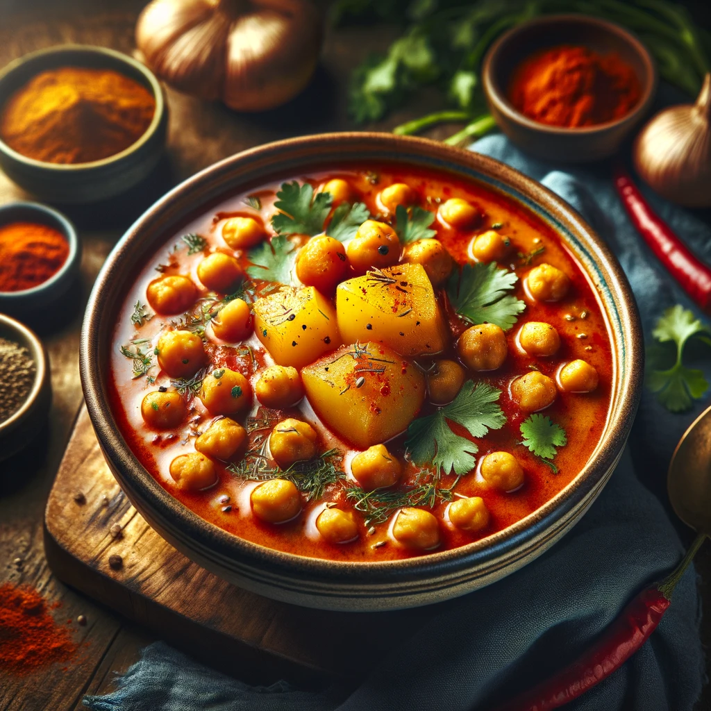 image of aloo channa recipe on kitchen table
