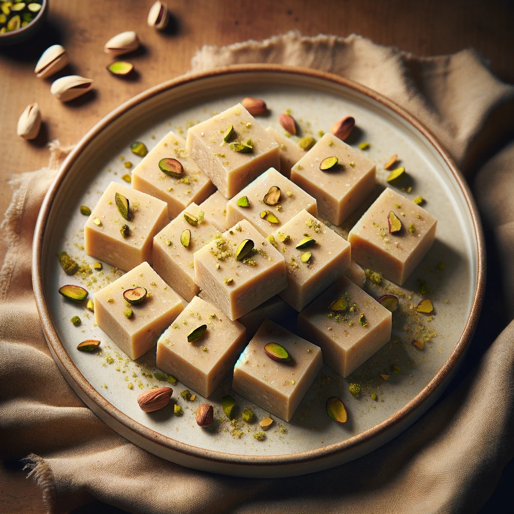 image of barfi recipe on kitchen table