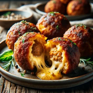 image of cheesy meatballs recipe on kitchen table