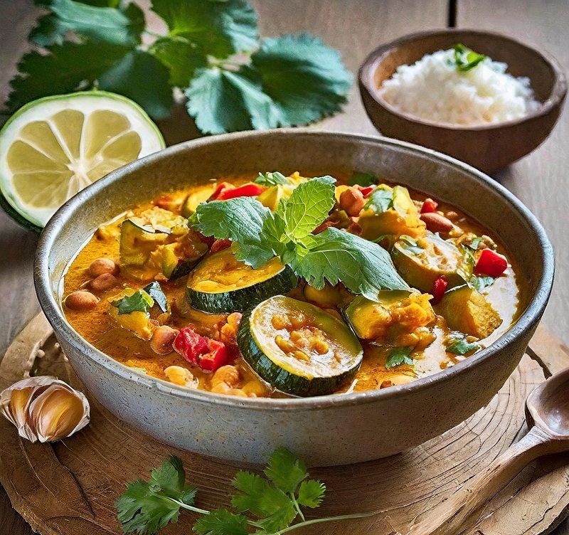 image of Courgette Curry recipe on kitchen table