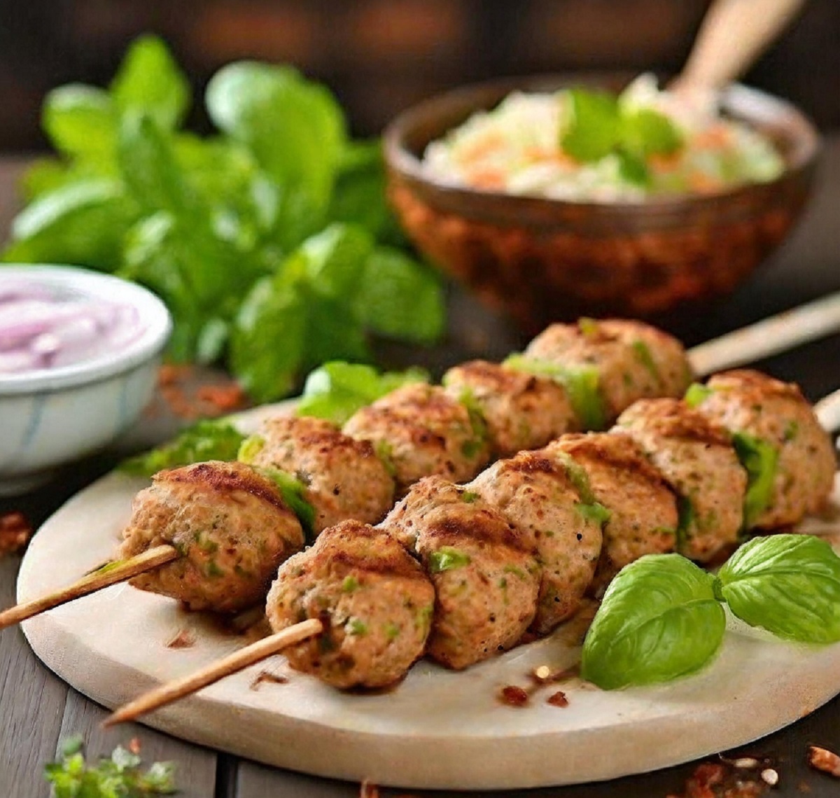 image of chicken seekh kabab recipe on kitchen table