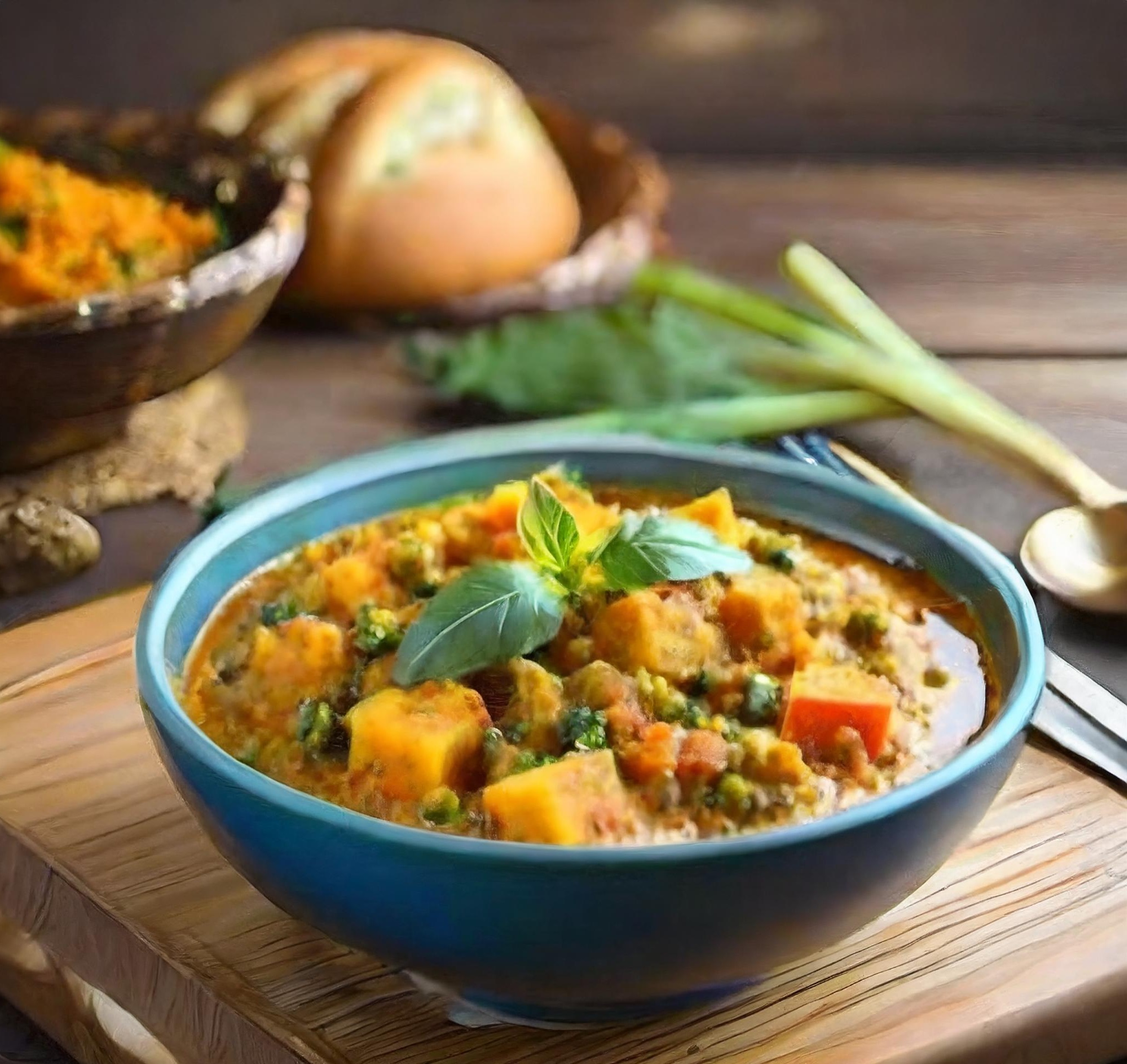 image of mixed vegetable curry recipe on kitchen table