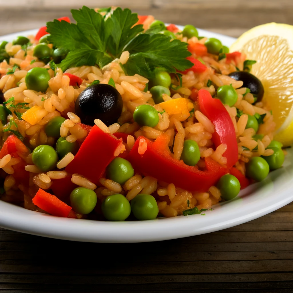 image of Mediterranean Rice recipe on kitchen table