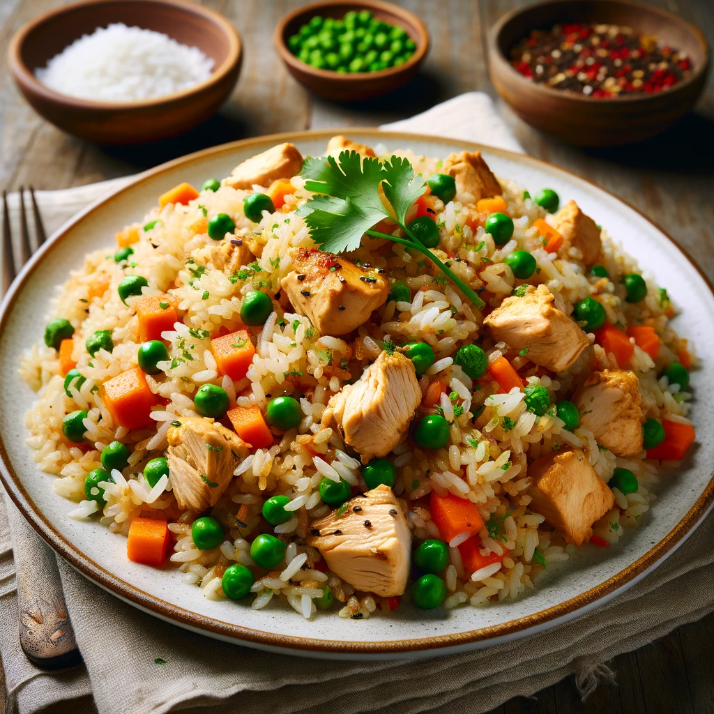 image of chicken fried rice recipe on kitchen table